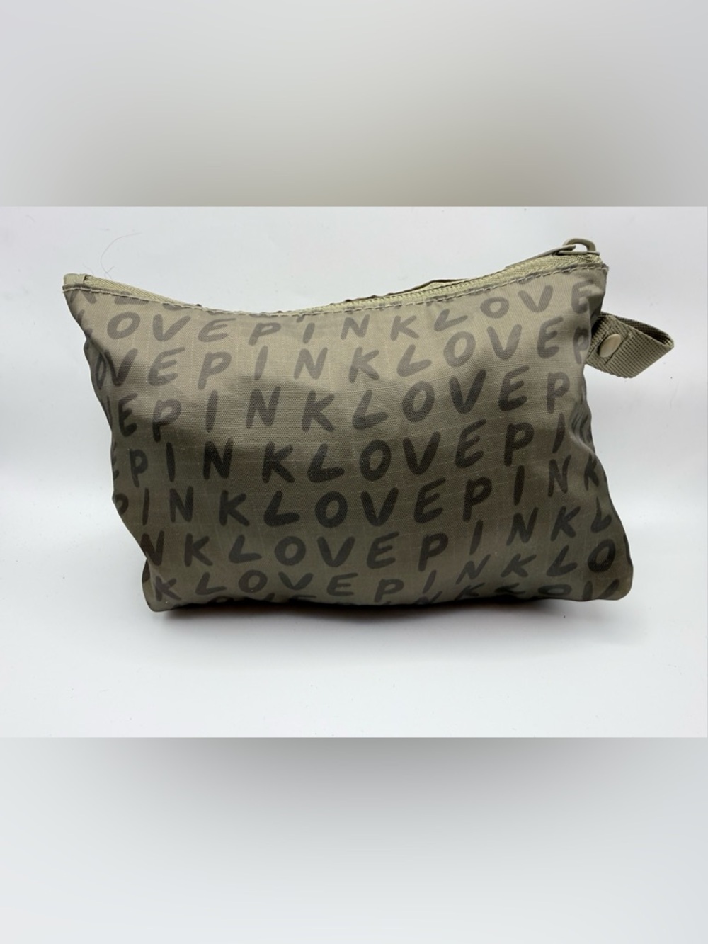 Victoria’s Secret Love Pink Lg Weekender Carryall Tote Bag Olive Green Logo EUC - Picture 2 of 5